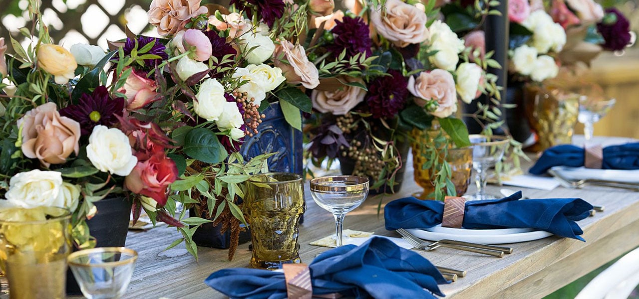 A wedding table set up